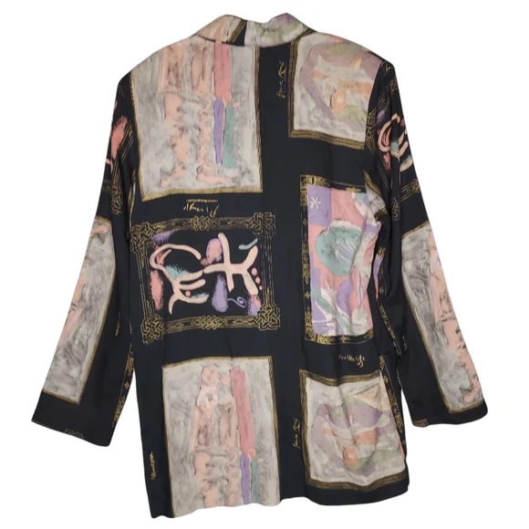 VTG USA Women L Boxy Lagenlook Art to Wear Light 80's Kimono Blazer - Picture 4 of 8
